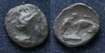12901_ Калабрия, Тарент, 325-280 годы до Р.Х., диобол.