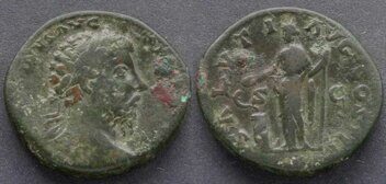 16599_ Римская империя, Марк Аврелий, 161-180 годы, сестерций.